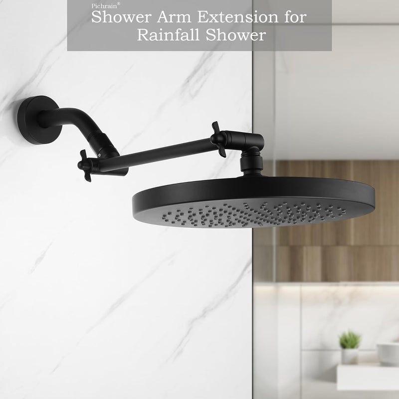 Pichrain Shower Extension Arm for Rain Showerheads, Angle & Height Adjustable, Universal Connector, Easy to Install - Matte Black, 10 Inch - Image 3